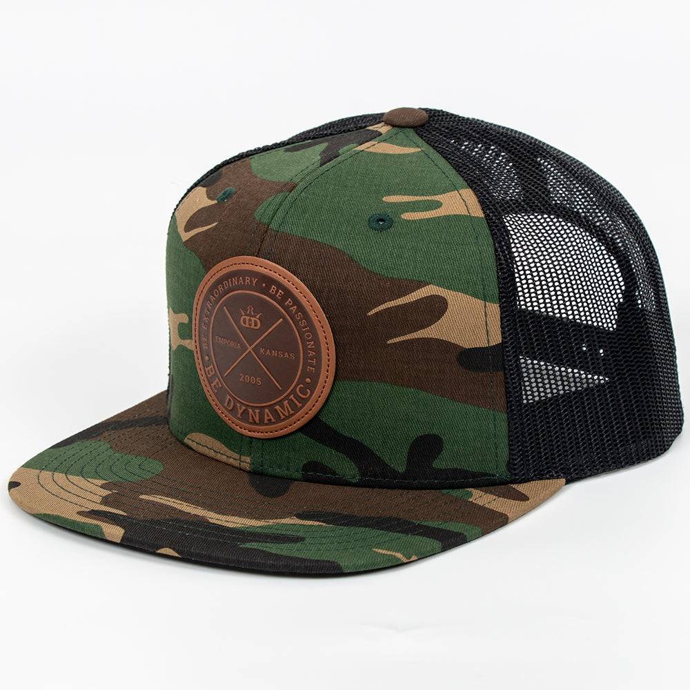 Dynamic Discs Apparel Camo / Black Dynamic Discs Foundation Leather Patch Snapback Mesh Disc Golf Hat