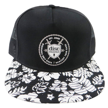 Discmania Apparel Black Discmania Shield & Swords Hawaiian Snapback Mesh Disc Golf Hat