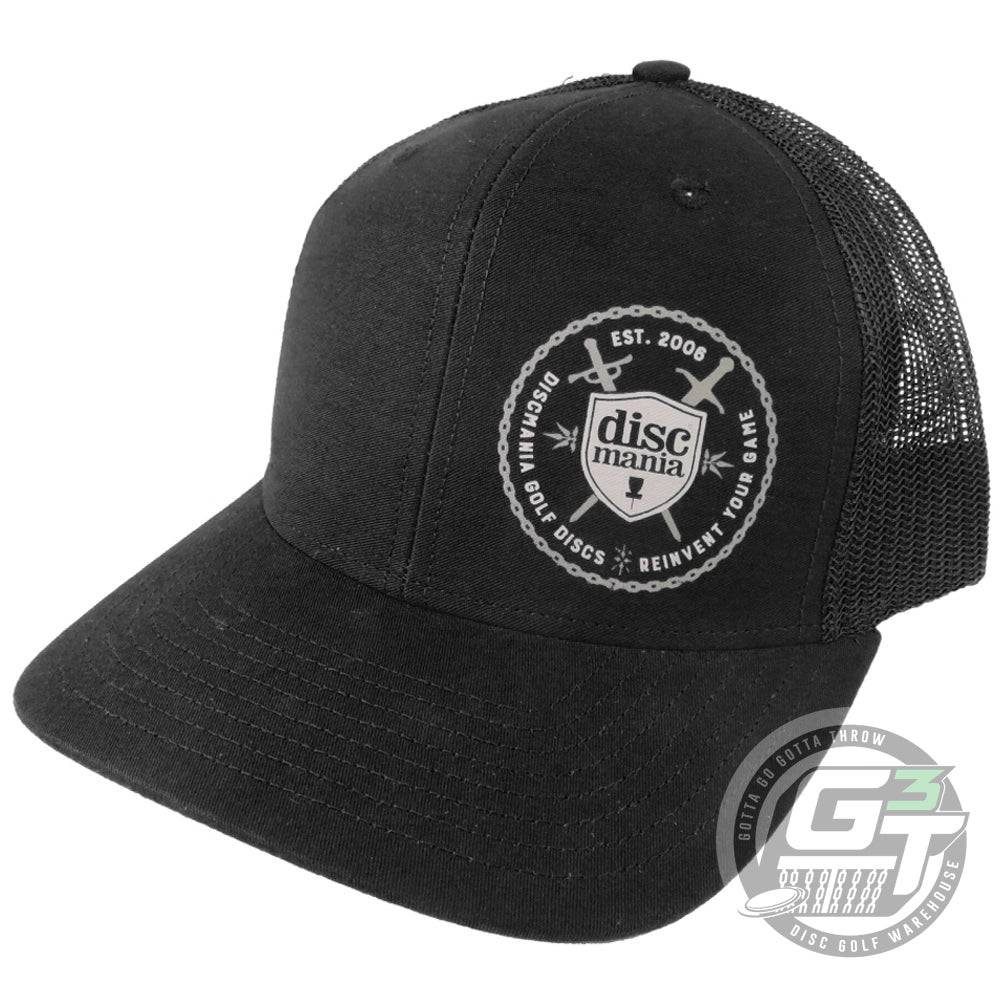 Discmania Apparel Black Discmania Swords and Shield Snapback Mesh Disc Golf Hat