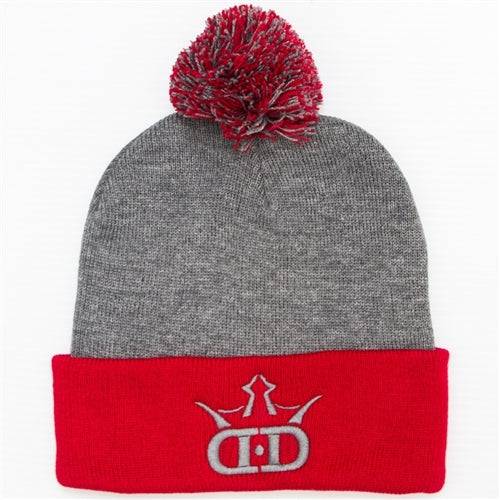 Dynamic Discs Apparel Gray / Red Dynamic Discs DD Logo Knit Pom Beanie Winter Disc Golf Hat