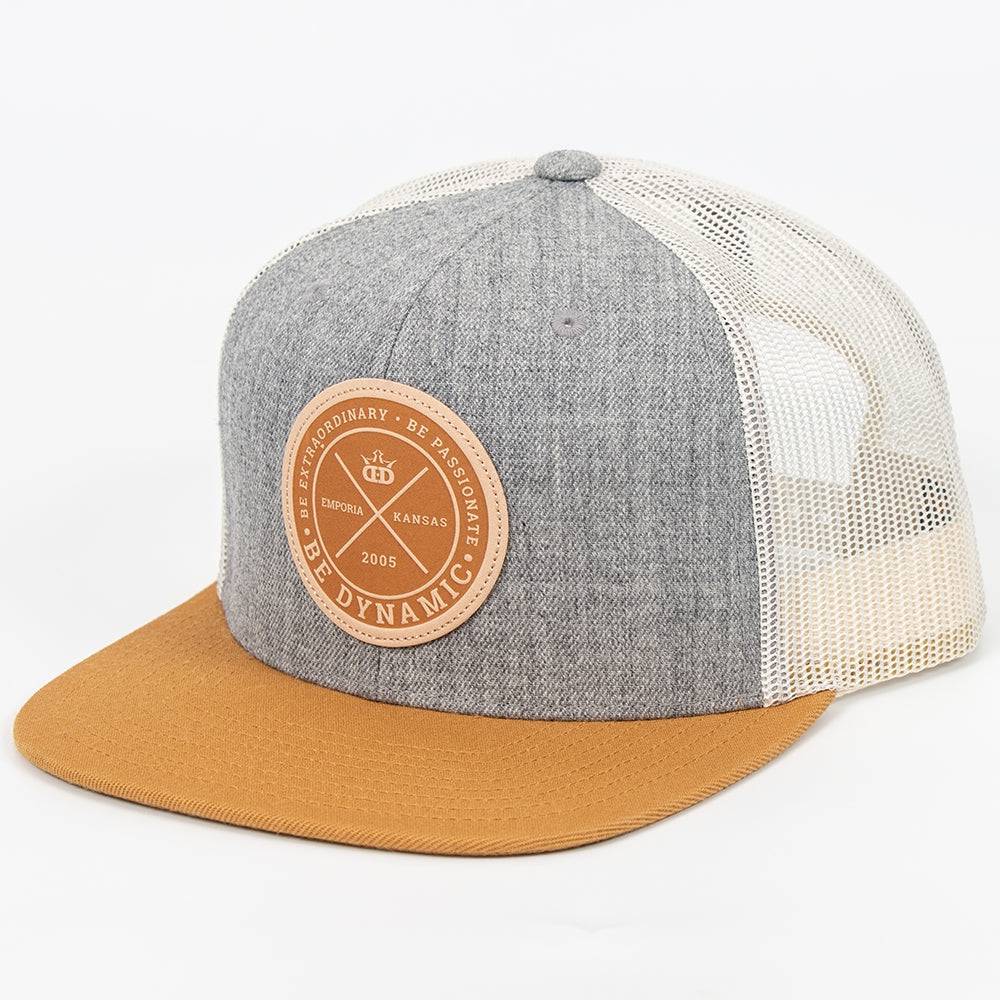 Dynamic Discs Apparel Gray / White Dynamic Discs Foundation Leather Patch Snapback Mesh Disc Golf Hat