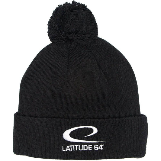 Latitude 64 Golf Discs Apparel Black Latitude 64 Logo Knit Pom Beanie Winter Disc Golf Hat