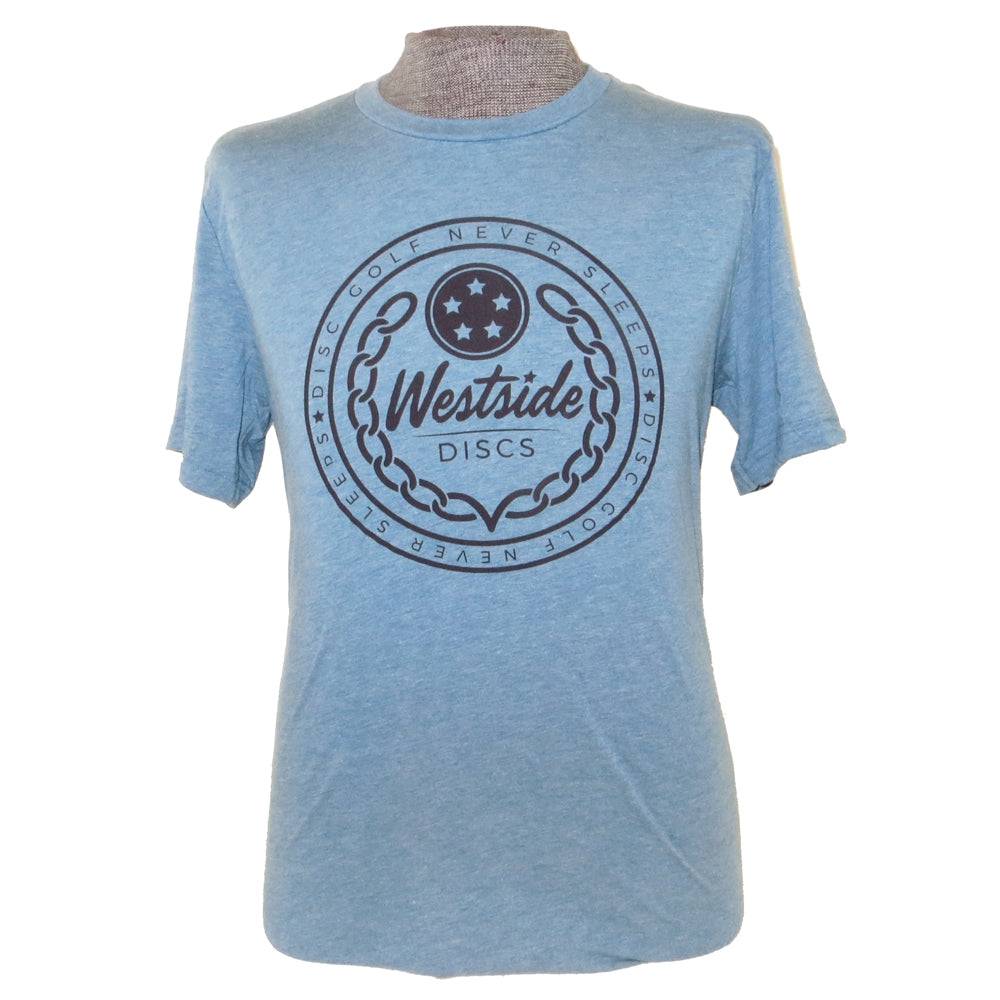 Westside Discs Apparel M / Blue Westside Discs Disc Golf Never Sleeps Short Sleeve Disc Golf T-Shirt